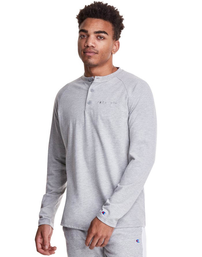 Champion Long Sleeve Henley T-Shirt Heren - Grijs - Belgie 2680SMJXH